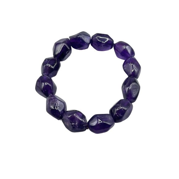 Amethyst Nuggets Bracelet Stretch Elastic Expandable with Purple Chunky Beads - Picture 1 of 7